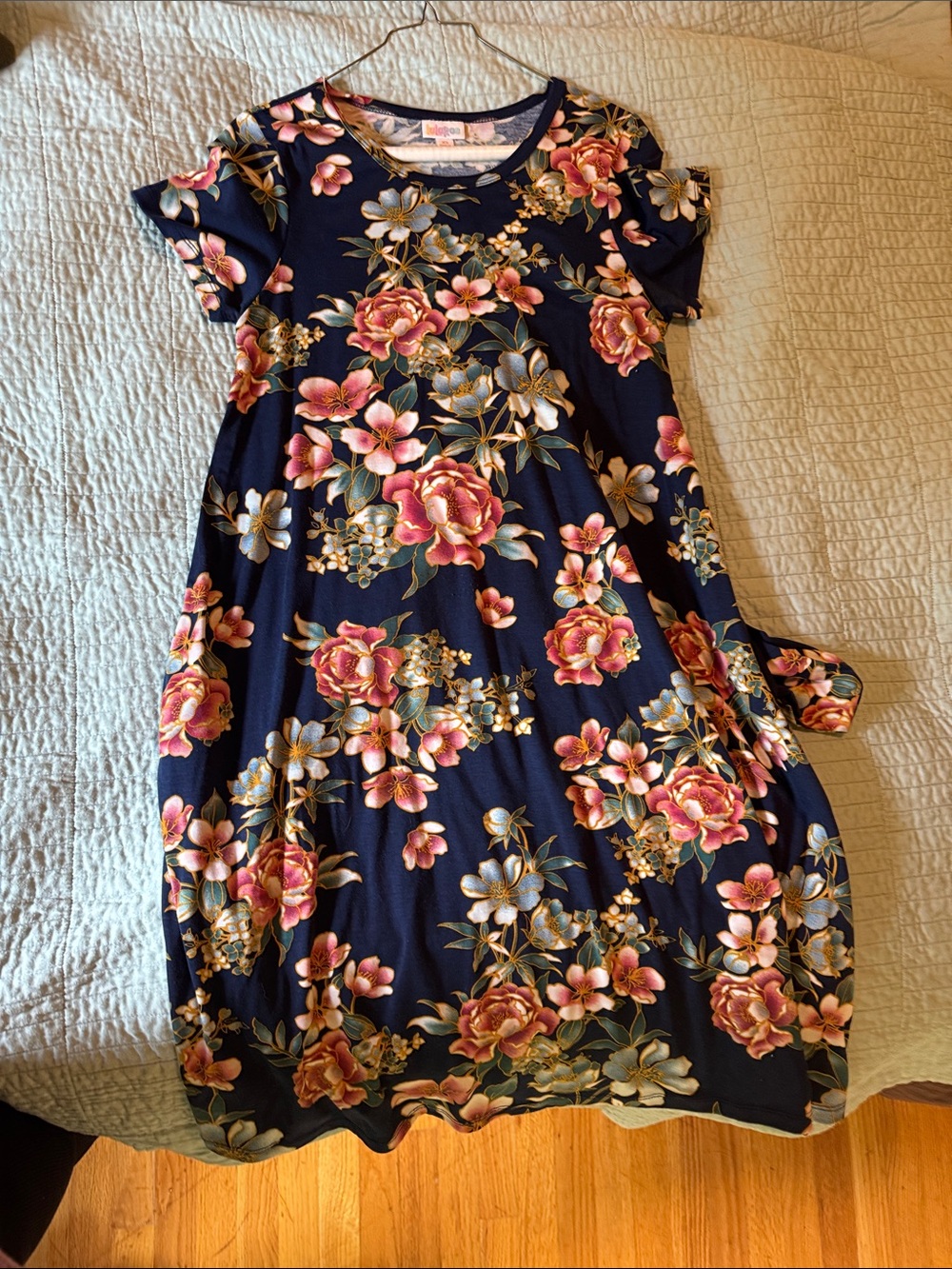 Womens Navy Floral Swing Dress - Pink & Green Bloom